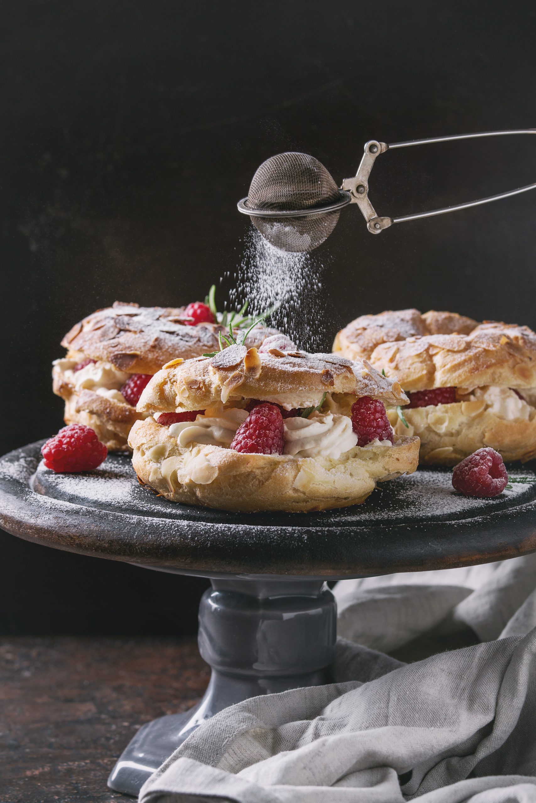 Choux cake Paris Brest with raspberries
