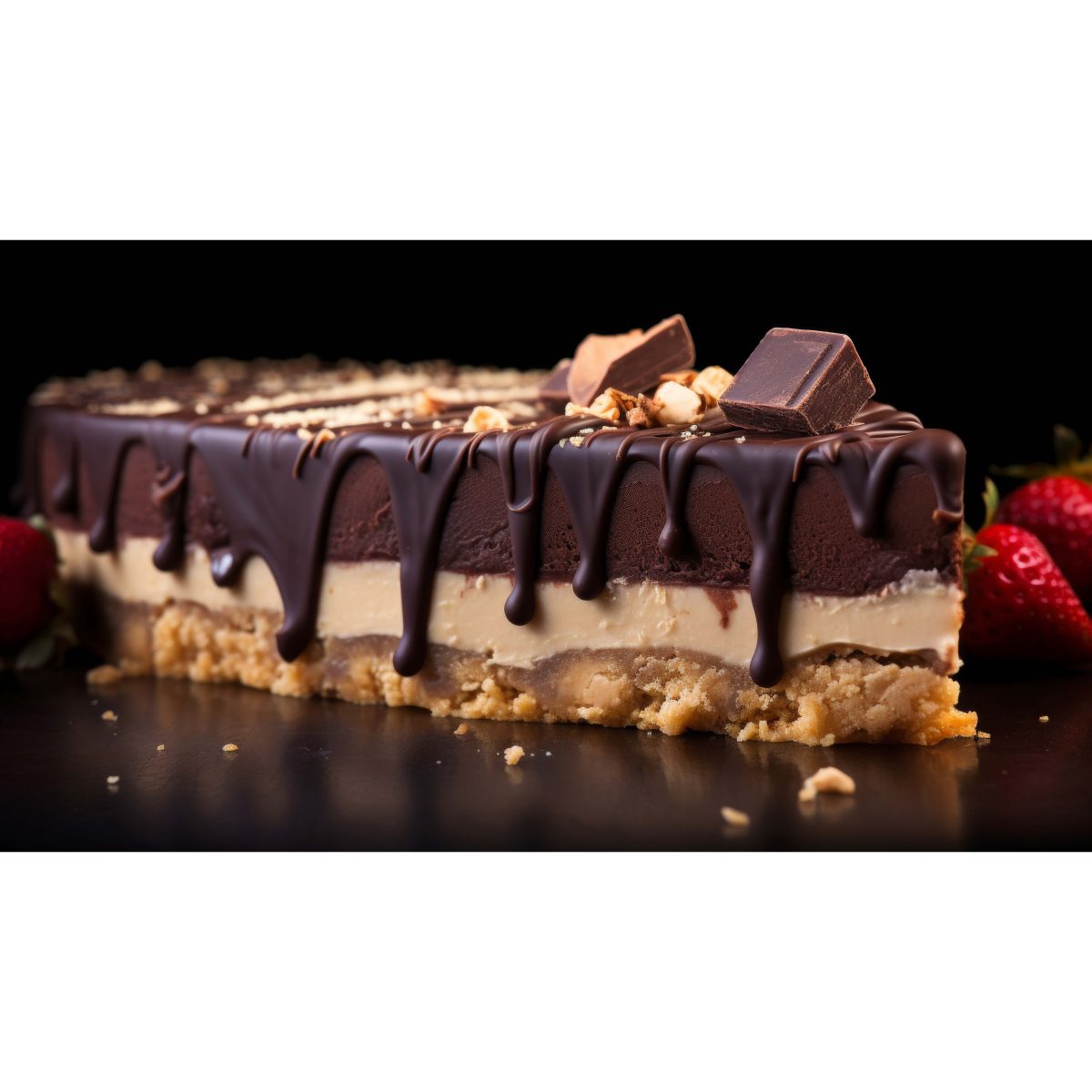 Cross section of tart with peanut butter and chocolate filling