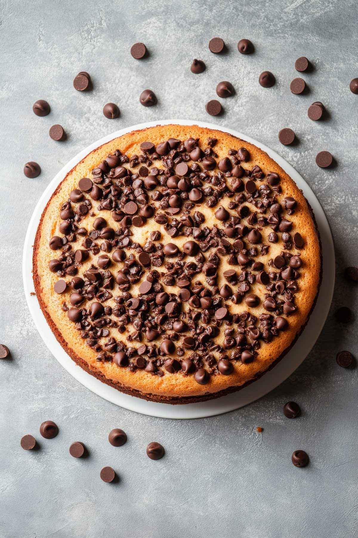 Delicious coffee flavored cake with whipped frosting and chocolate sprinkles on a gray table