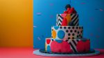 Colorful Multi Tiered Cake With Decorations on Plate