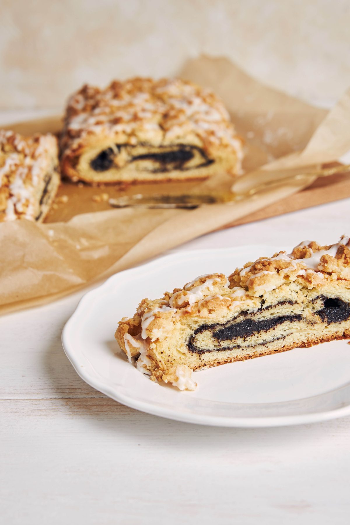 Vertical shot of a poppy seed roll