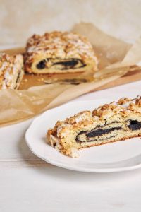 Vertical shot of a poppy seed roll