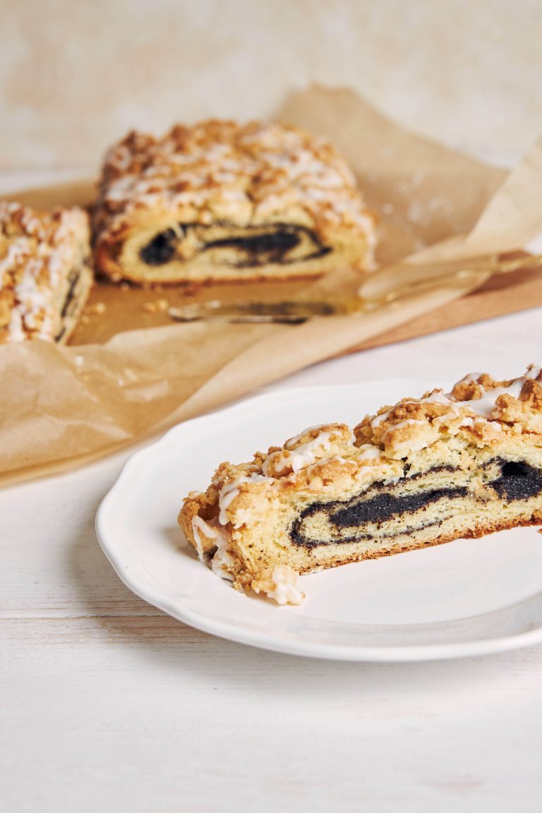 Vertical shot of a poppy seed roll