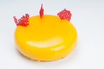 Close up of mousse cake with caramel decorations