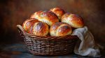 Golden Poppy Seed Rolls in a Rustic Basket A Close Up of Freshly Baked Bread.