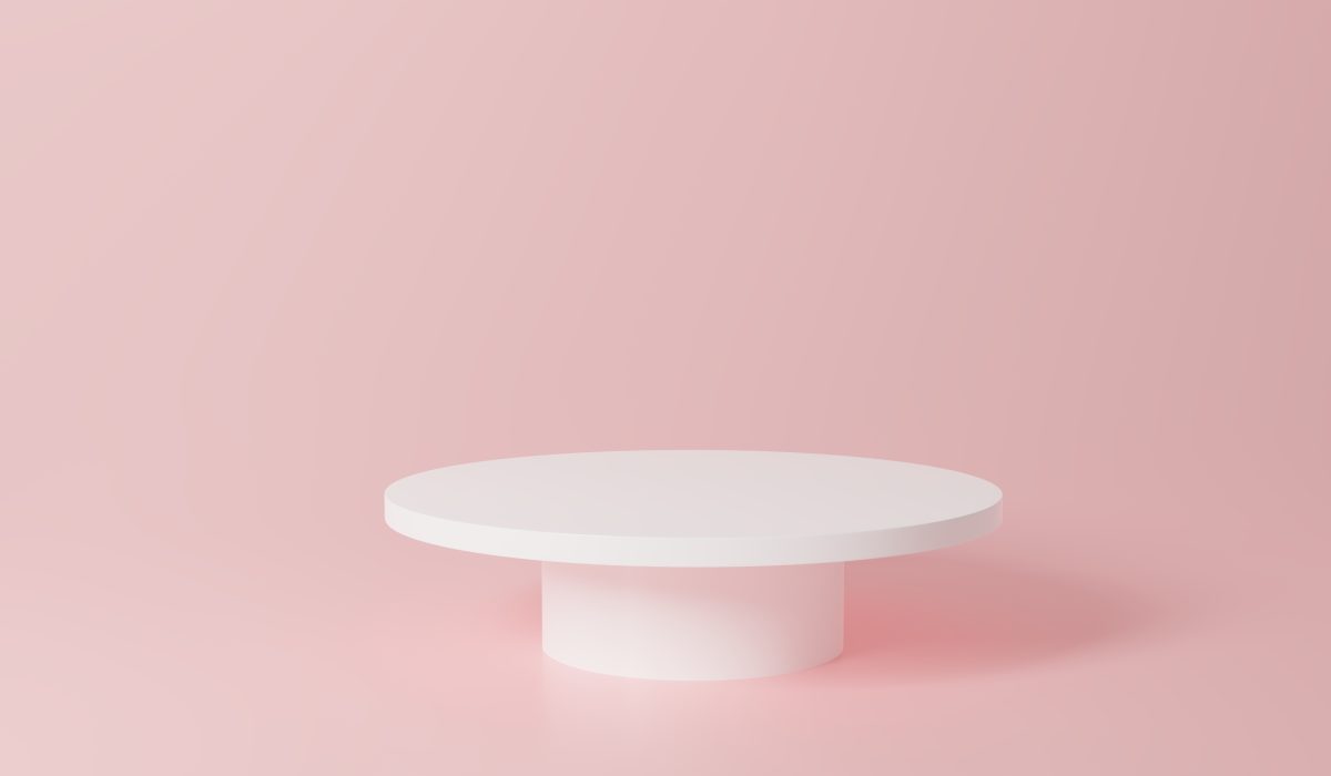 white realistic 3d cylinder pedestal podium with pastel pink bac