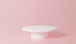 white realistic 3d cylinder pedestal podium with pastel pink bac
