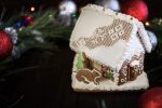 gingerbread house in the white glaze