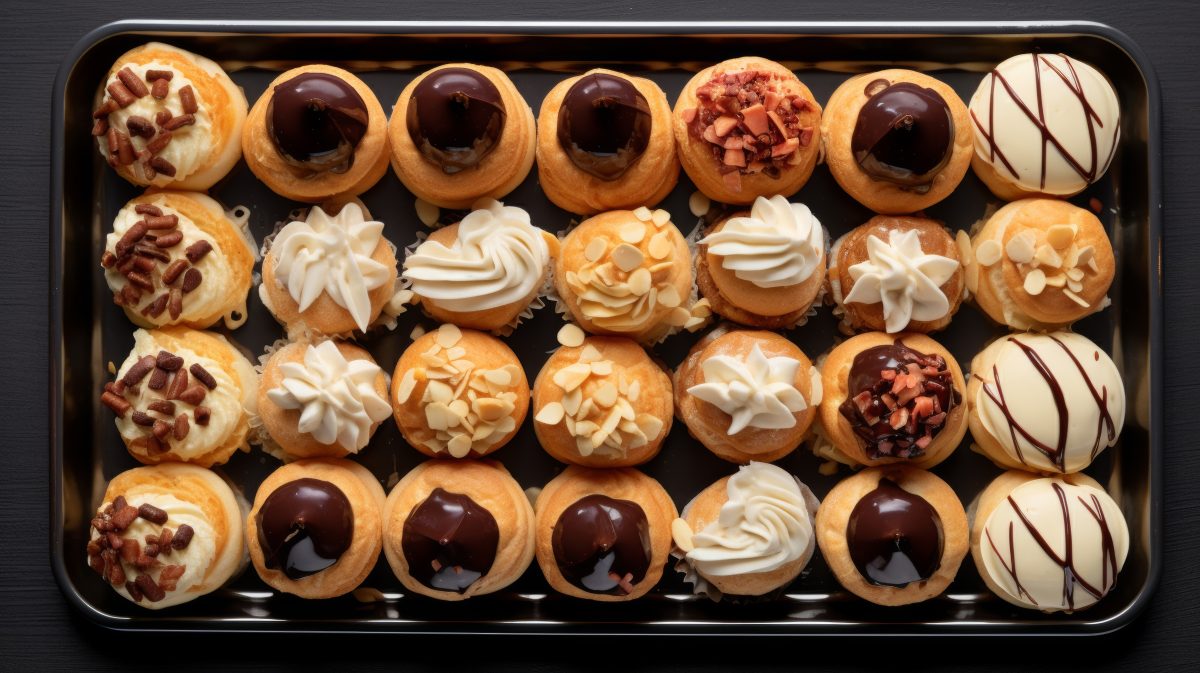 Various fillings mini profiteroles tray