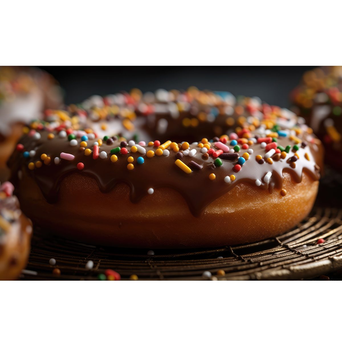 A close up photo of the sprinkles on top of the donut. Generative AI