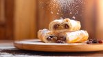 Sweet pastries with raisin filling dusted with icing sugar, in a home setting, for blog