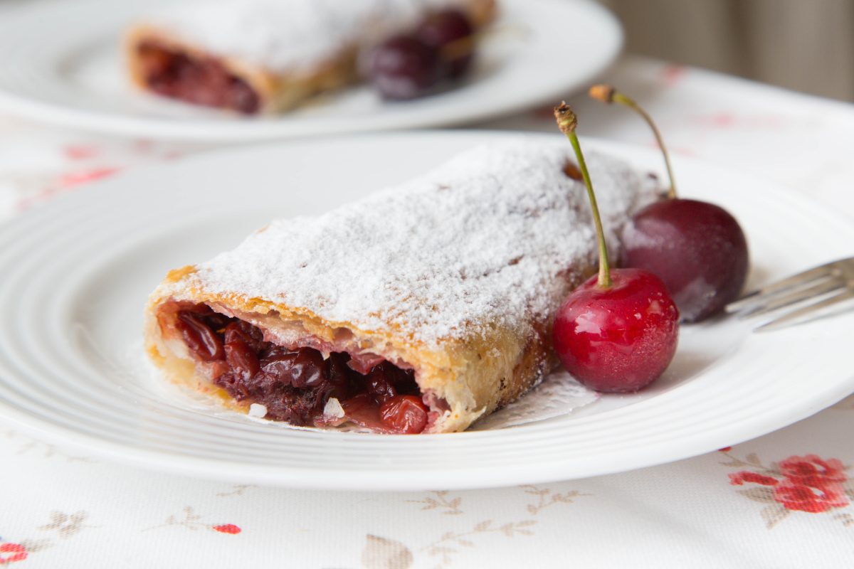 Traditional romanian and moldovan dessert with sour cherries i
