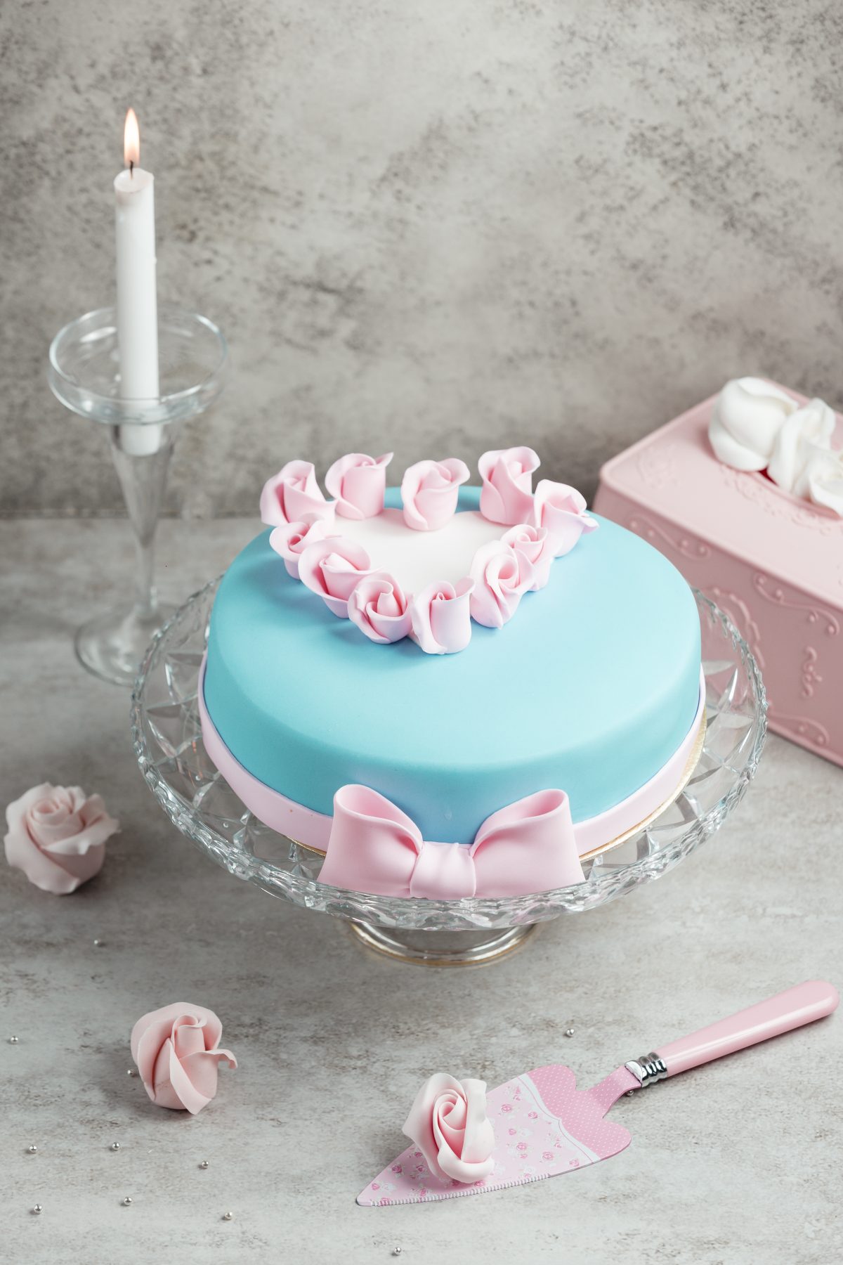 cake decorated with mastic and roses