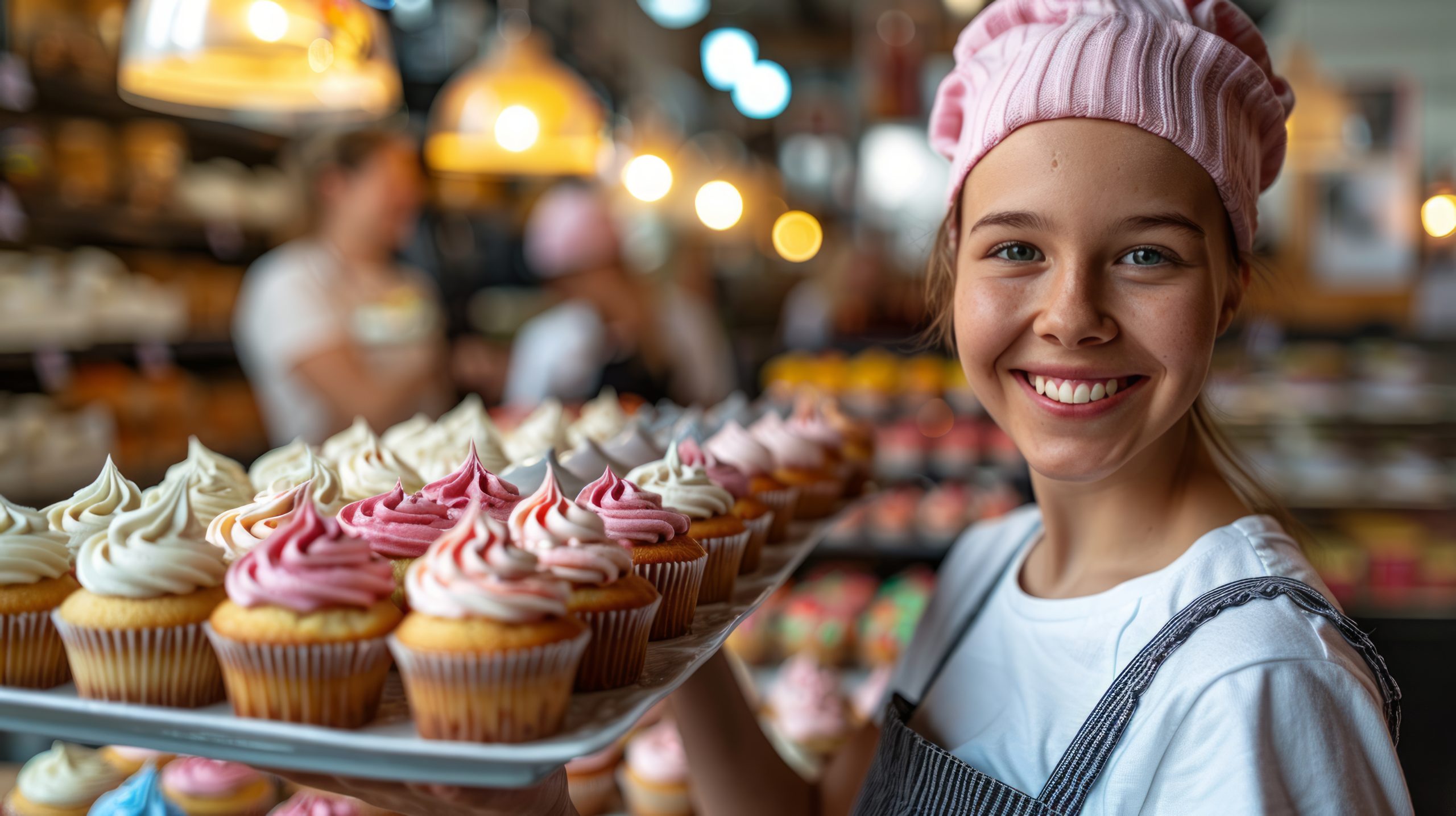 Woman Holding Tray of Cupcakes